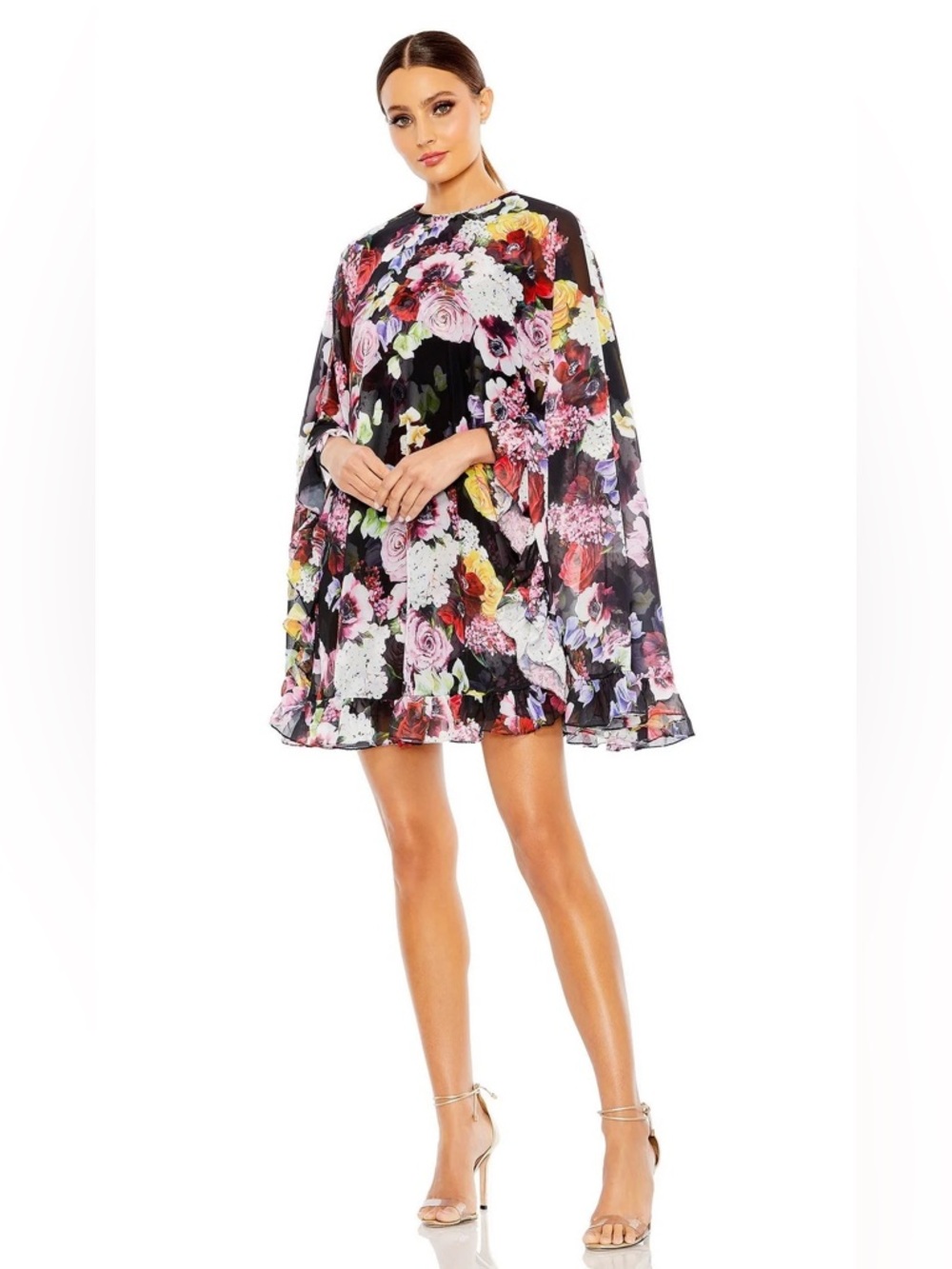 Mac Duggal Floral Cape Sleeve Mini Dress